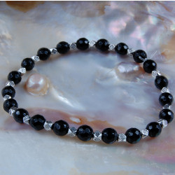 Zwart Obsidiaan met zilver armband