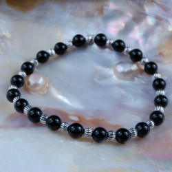 Zwart Obsidiaan met zilver armband