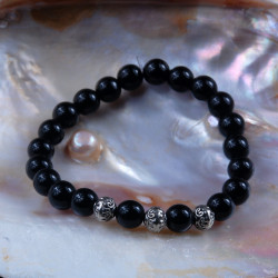 Zwart Obsidiaan met zilver armband